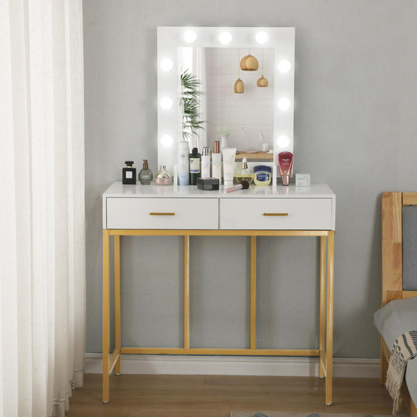 Mercer41 Makeup Vanity Dressing Table With Lighted Mirror Wayfair.ca